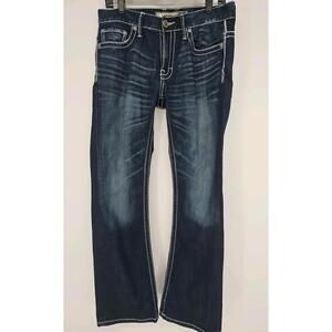 BKE Jeans Mens 31x33 Blue Carter Distressed Whiskered Dark‎ Wash Denim 31R